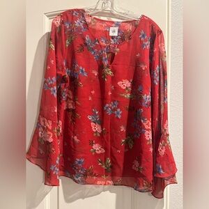 CAbi sheer long sleeve floral blouse
